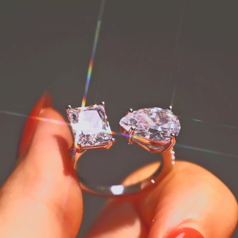 NOWT SILVER PRINCESS DIAMOND TEARDROP ADJUSTABLE RESIZEABLE RING